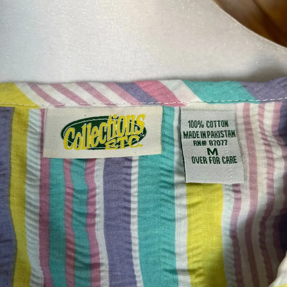 Vintage Cotton Seersucker Striped Pastel Nightgown